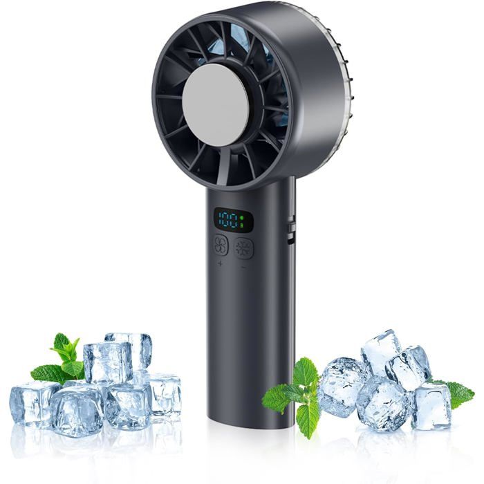 Ventilateur à glace portatif 2025 - Refroidissement supraconducteur 16 °C moteur silencieux rechargeable 5 200 mAh (noir)