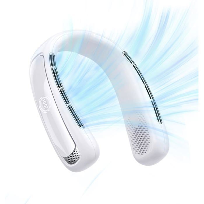 Ventilateur de cou portable - Blanc - 5 vitesses - Autonomie 5-12 heures - Silencieux 20 dB - 1 Like No Other