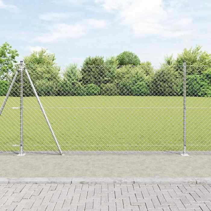 vidaXL Clôture en maillon de chaîne avec 13 poteaux en pointe 1 2x25 en acier galvanisé - vue 2