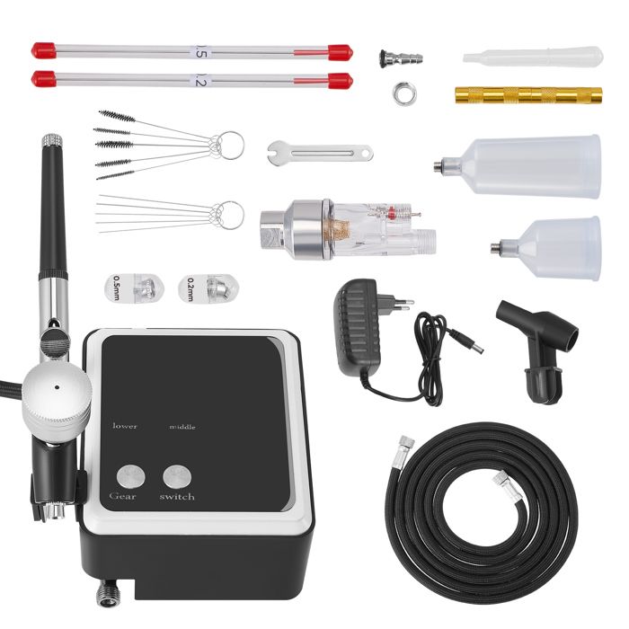 Kit Aérographe Sans Fil Rechargeable - Compresseur 38 PSI Rose Avec 17 Accessoires - Pour Maquillage, Nail Art, Modélisme