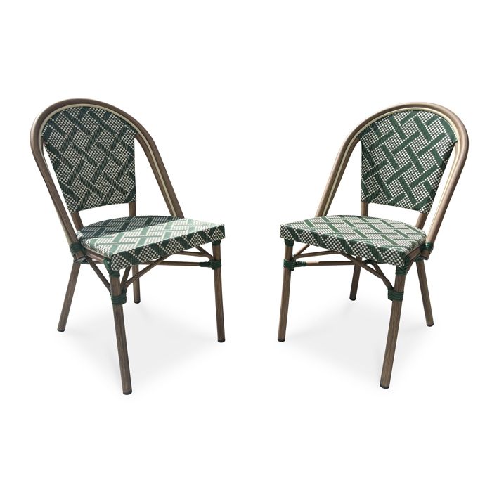 Lot de 2 fauteuils de jardin empilables en aluminium - Vert - BISTRO Lot de 2 fauteuils de jardin empilables en aluminium - Vert - BISTRO