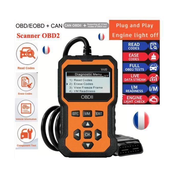 OBD2 diagnostic scanner LECTEUR Effacement CODE ERREUR VALISE DIAG AUTO Outils diagnostics Scanner OBDII au magasin NA2S-FRANCE
