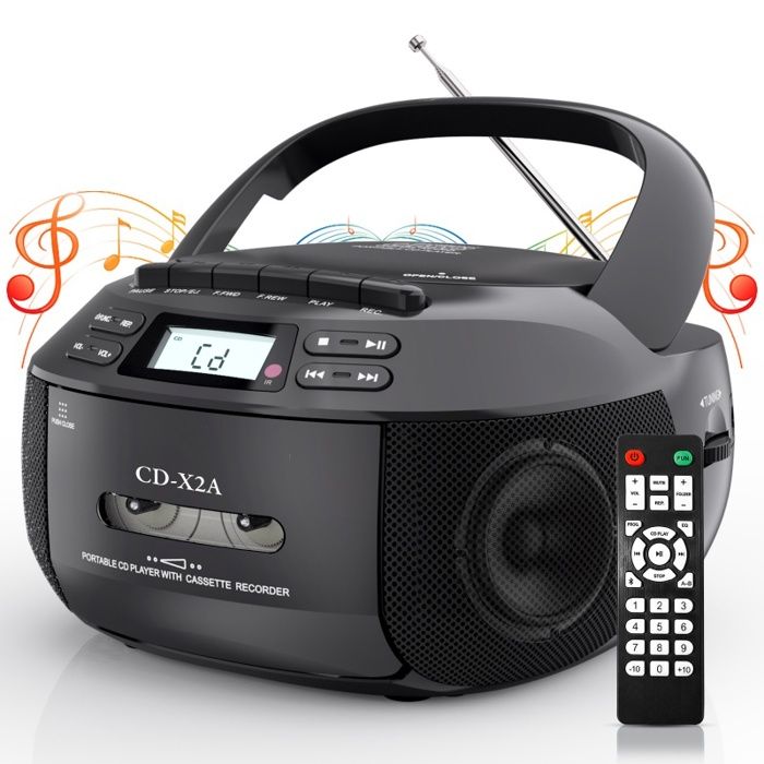 Lecteur CD Bluetooth 5.1 qualité sonore HD lecture et enregistrement de cassettes AM/FM USB/AUX multi-scènes noir
