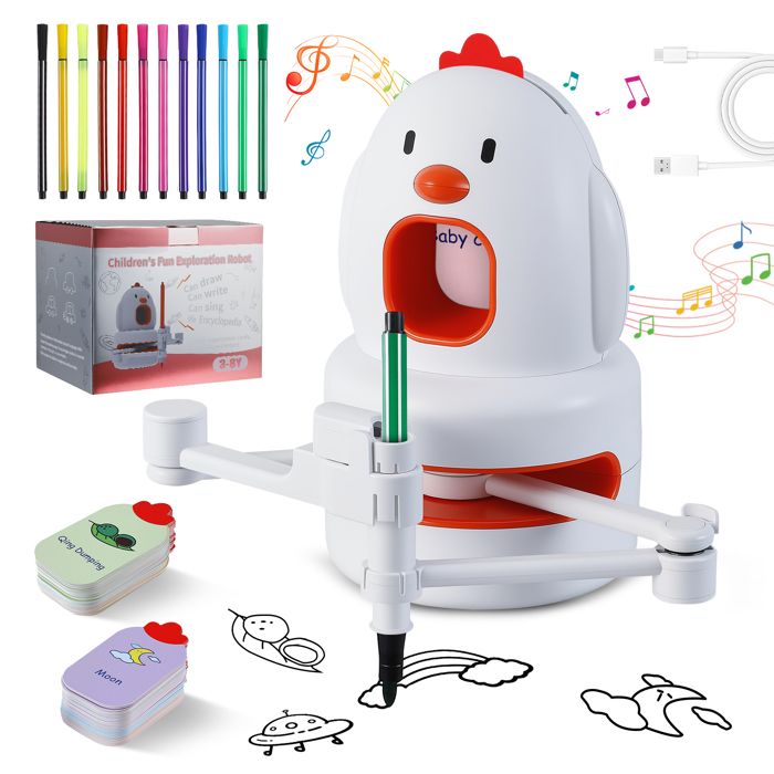 Robot Dessinateur Enfant – 130 Cartes + 12 Crayons – Jouet éducatif Interactif Sans écran – Dès 4 Ans