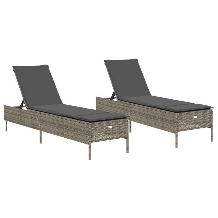 Chaises longues avec coussins（Set de 2 Bain de Soleil Pour Vacances résine tressée Hauteur: 395062758897 cm - vue 2
