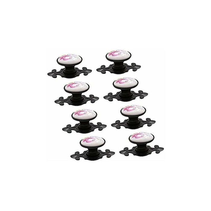 Poignées de meuble - PZCC - Tulipes - Céramique noire Ø40mm - Lot de 10 - Style rétro