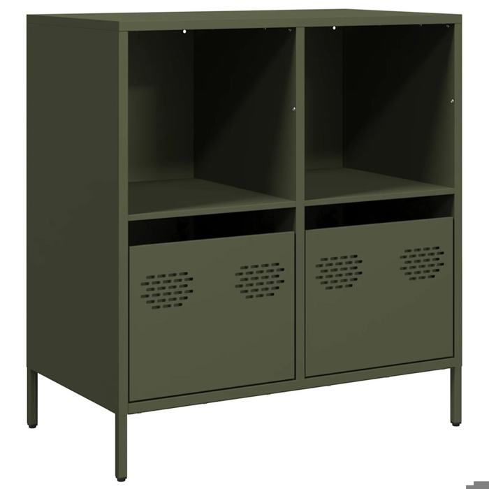 “Winter SaleTOP Armoire/Cabinet à tiroirs Vert - Buffet vert olive 68x39x73 5cm acier laminé à froid PRO38966