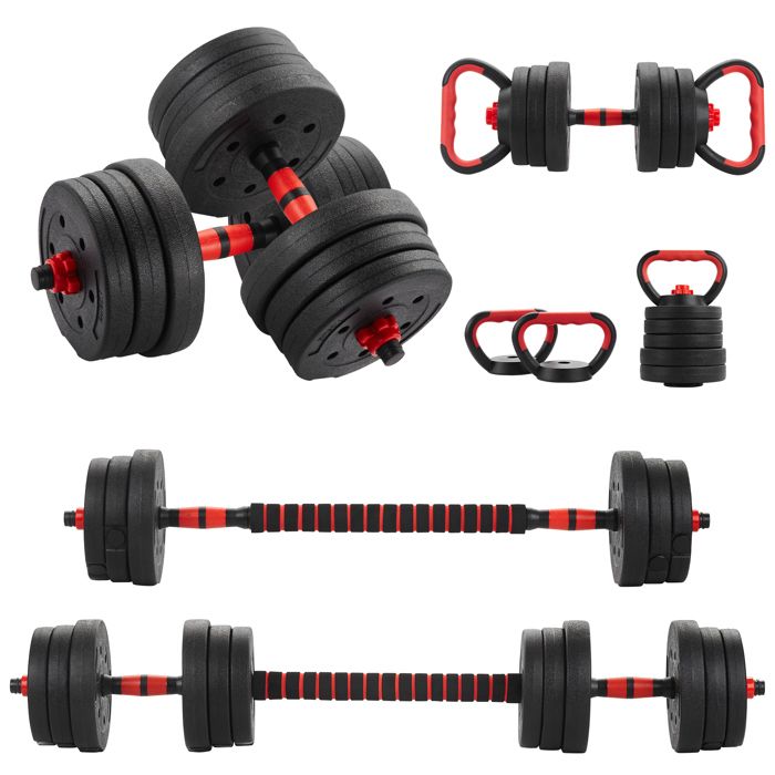 Kit Haltères Musculation 20 kg,TEENO, 6-en-1,Comprend des kettlebells ...