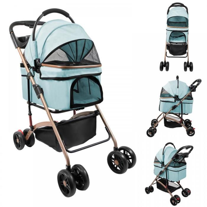Meilleurs prix pour JEOBEST Poussette pour Animaux Chariot Chien Pliable Jusquà 20 kg Fenêtre en Maille Porte-Gobelet 48×70×96cm Bleu Clair