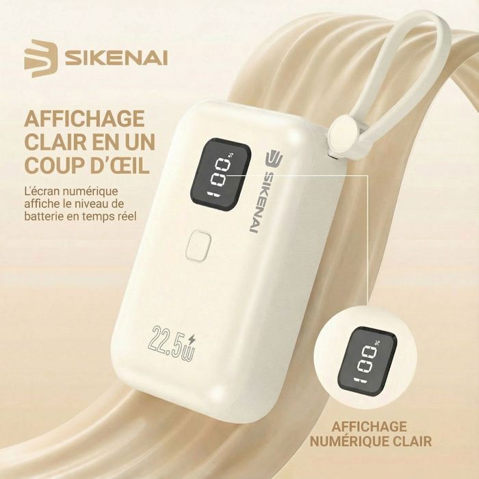 Batterie Externe avec Câble intégré SIKENAI 10000mAh 22.5W Power Bank Charge Rapide pour téléphone Portable
