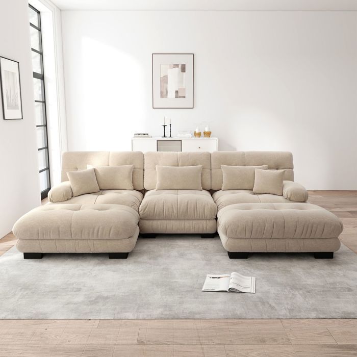 Canapé modulable forme U Canapé dangle revêtement chenille assise profonde confort nuage coussins inclus