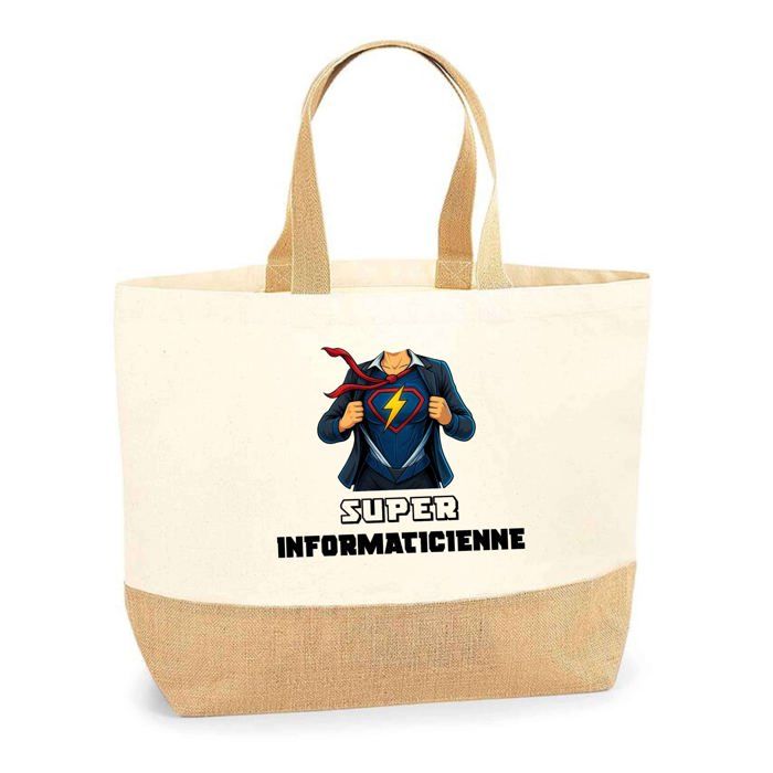 Sac en jute - PLANETEE - Super Informaticienne Femme - Jute naturel - Imprimé exclusif - Fabriqué en France