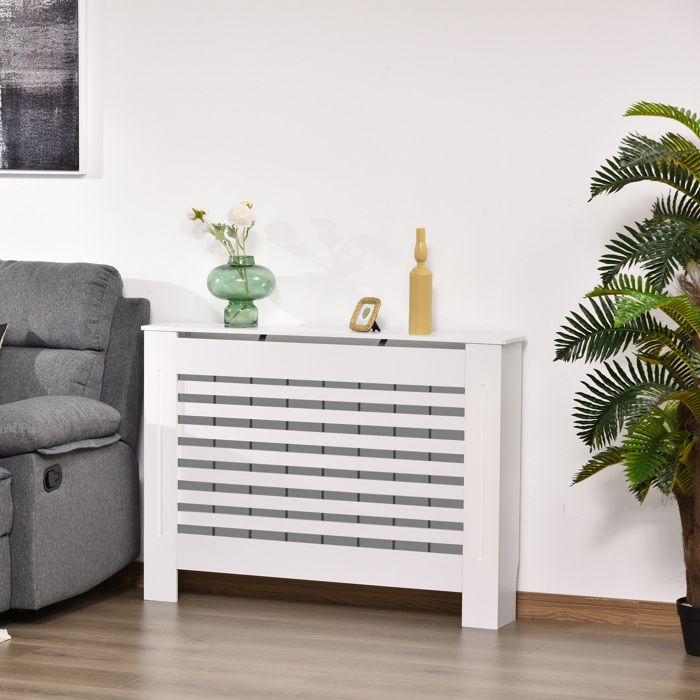 MOTHINESSTO6156-Cache-radiateur couverture radiateur Design à Lattes Panneau Cabinet dim. 112L x 19l x 81H cm MDF Blanc