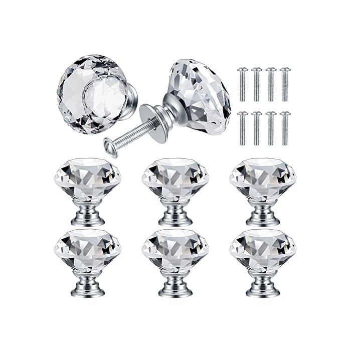 8 Pcs Bouton de Porte de Cristal Poignées de Diamant Poignee de Meuble Diamant Poignée Boutons Décoration de Armoire