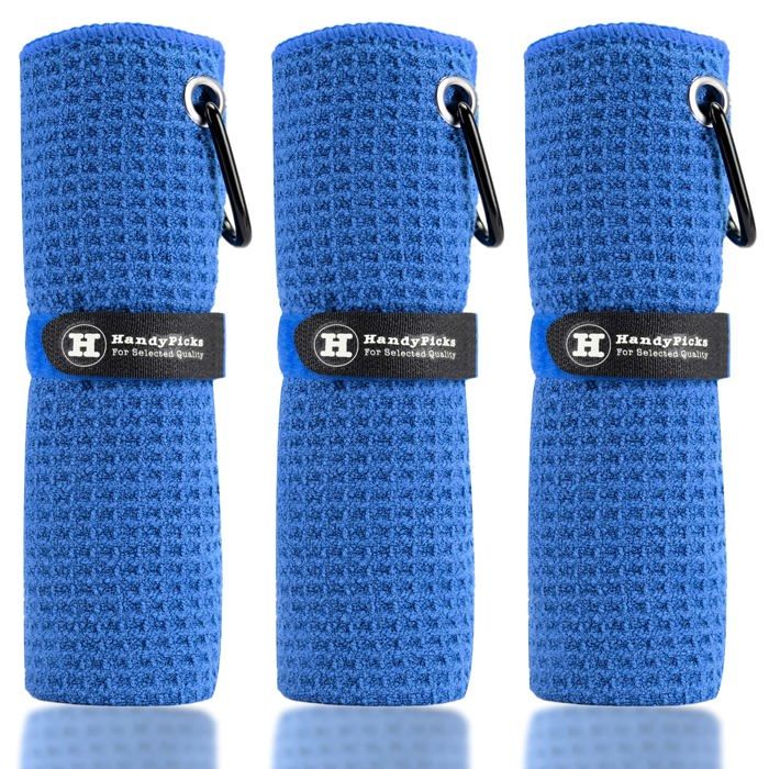 Serviette de Golf en Microfibre (40 x 40 cm) avec Mousqueton et Fermeture à Boucle – Serviette de Golf Pratique (Bleu)