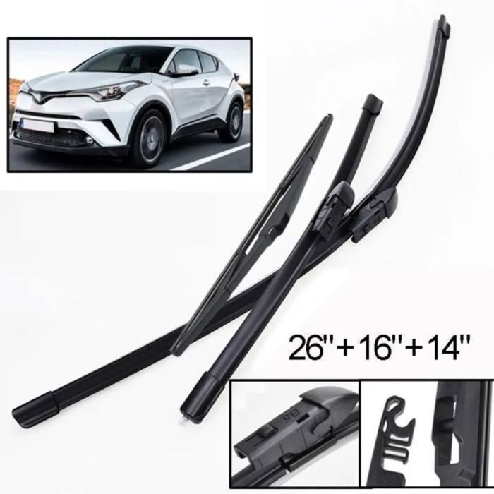 Balais dessuie glace - Caoutchouc naturel Ajustement direct - Toyota C HR - Lot de 3 Noir