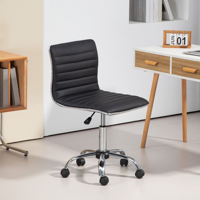 Chaise de bureau ergonomique en cuir PU noir hauteur réglable assise pivotante et roulettes