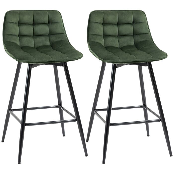CollaHausse Lot de 2 Tabourets de Bar avec Dossier et Repose-pieds Style Nordique en Métal et Velours Vert 45 x 47 x 84 cm