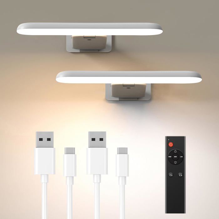 Lot de 2 appliques LED rechargeables sans fil - 300 lumens 3 températures de couleur 4500 mAh télécommande pour éclairage tableau
