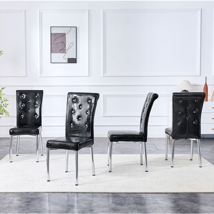 Chaises Salle À Manger Lot De 4 Noir Simili Cuir Rétro FloraGrace Pour Cuisine Et Salle À Manger Avec Montage 42x615x101cm