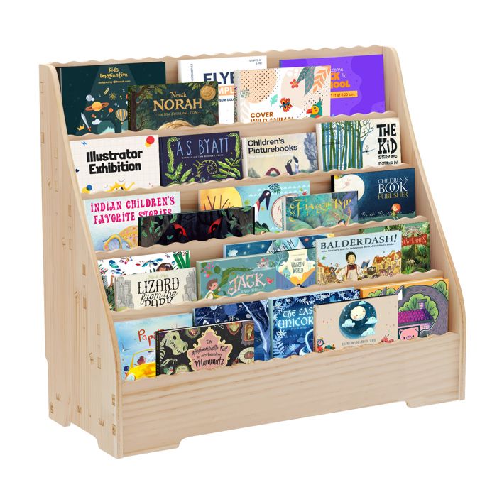 Étagère à livres enfant 5 niveaux multifonction en imitation bois grand rangement pour livres adaptée chambre et salle de jeux