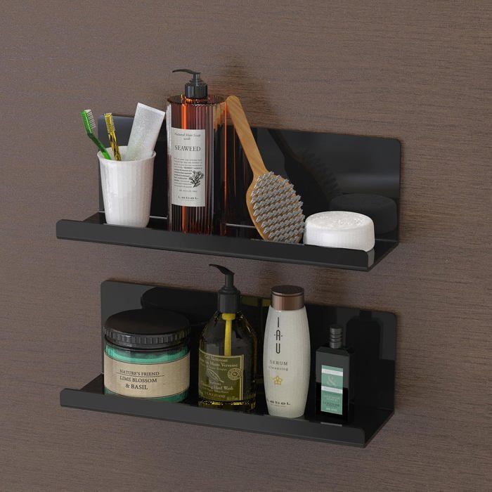 Lot De 2 Étagères Murales En Acrylique Sans Perçage Noir 30Cm[BI21]