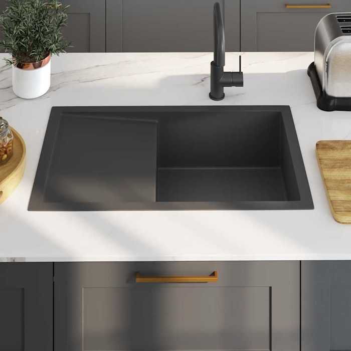 Promo“Évier de Cuisine Fait Main Noir Inoxydable 75 x 44 x 20 cm en acier avec Vidange Rapide Par Canal en X avec Insonorisation 83