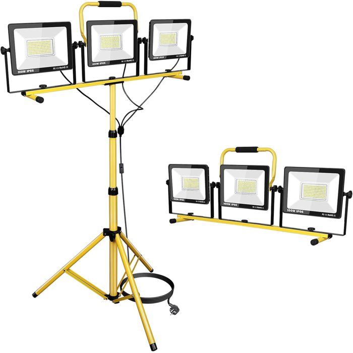 300W Projecteur Led Sur Trépied 30000Lm Lampes De Travail À Led Avec Trépied Télescopique Étanche Éclairage De Chantier Inté[CA49]