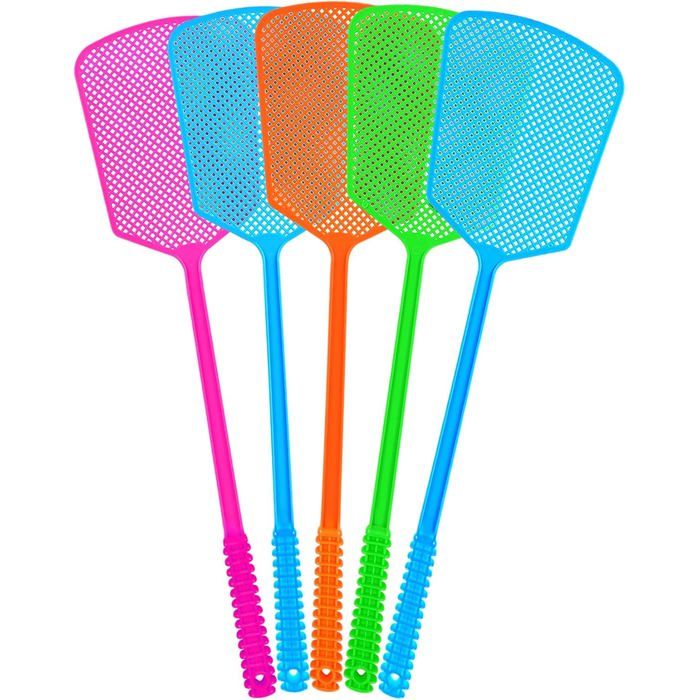 Tapette à Mouches - 5 Pièces - Plastique Robuste - Manche Long Flexible - Intérieur et Extérieur - Multicolore 44 5 cm ECLAIRAGE