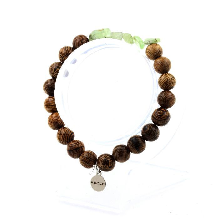Bracelet Pierre Naturelle Quartz Fantôme Vert Du Brésil - Perles Bois 8 Mm - Fait Main En France