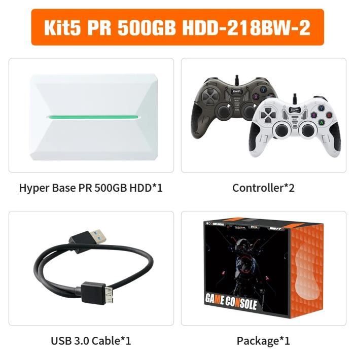 PR 500G HDD218BW2 Disque dur de jeu externe portable avec plus de 500 jeux, Playnite
