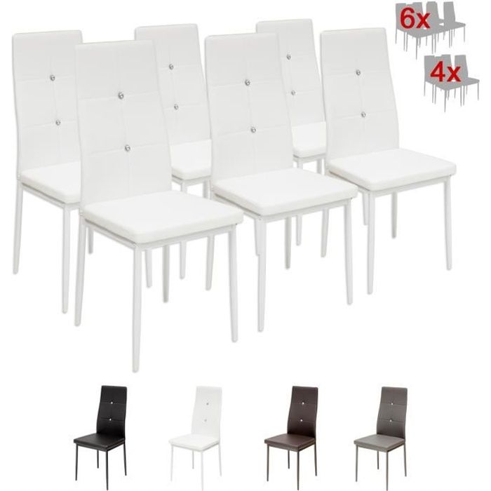 chaises de salle à manger - albatros - 3099 diamond - blanc - lot de 6 - métal - simili