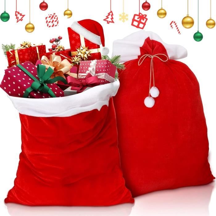 Grand sac cadeau de Noël en lin avec poche à cordes, sacs de