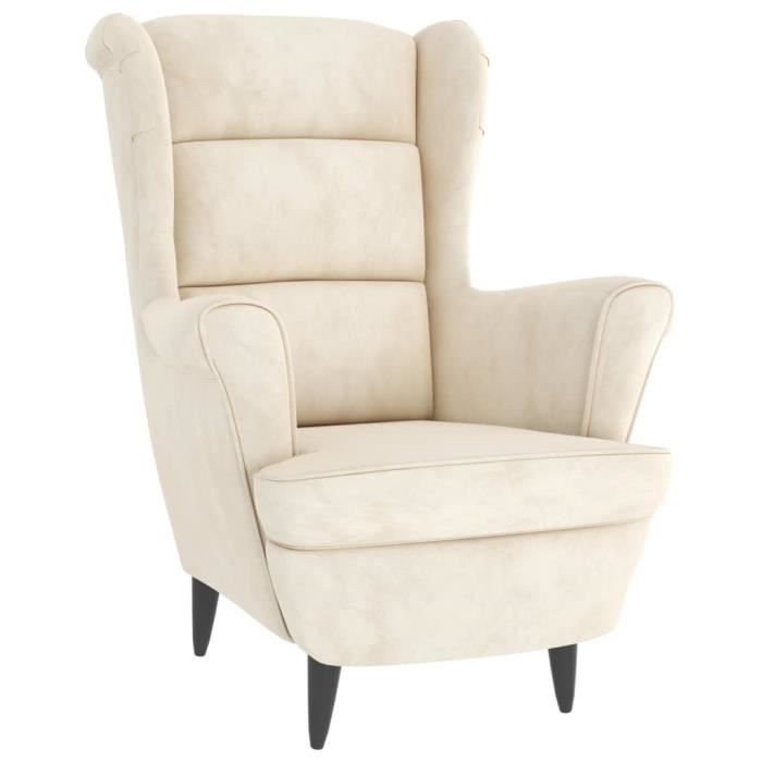 Fauteuil - ASHATA - Blanc Crème - Velours 100% Polyester - Dimensions 78x90x965 cm - 1 Place