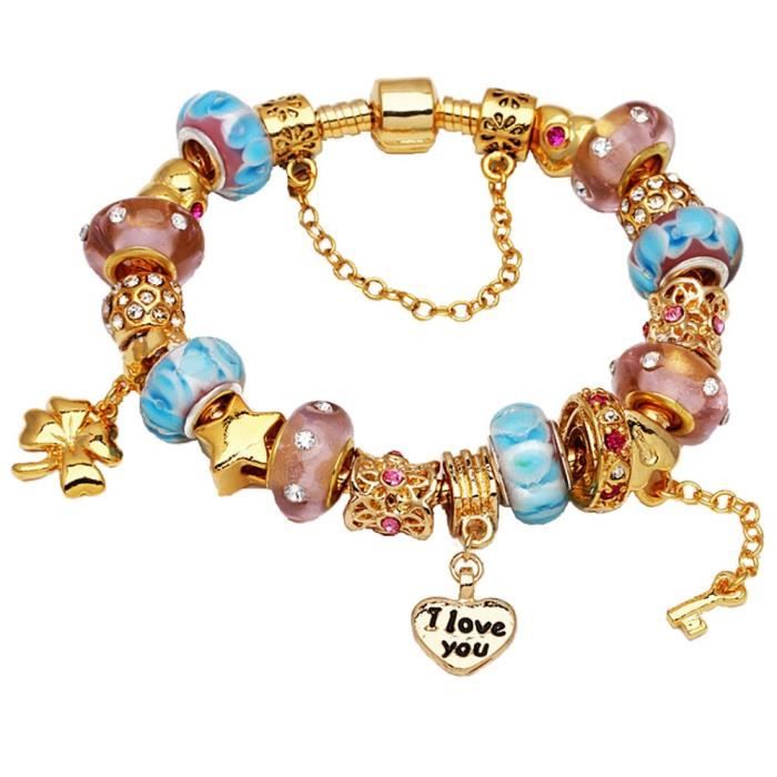 Bracelet E2DNH Style Pandora à breloques avec des Bracelet E2DNH Style Pandora à breloques avec des
