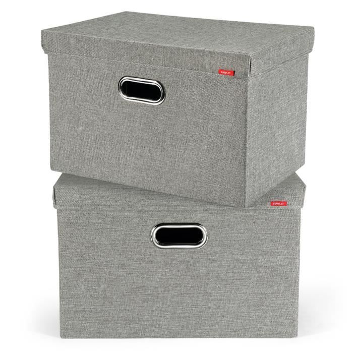 Lot de 2 Boîte de Rangement avec Couvercle Pliable Pavlit pour Jouet Vêtements Livre Chaussure lin Oxford tissu en papier Bin