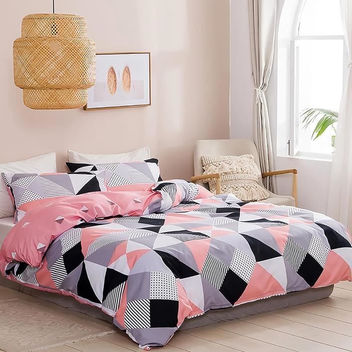 Housse De Couette 140X200 Rose Gris Parure De Lit 140X200 Adulte