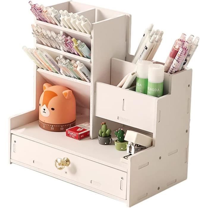 Hggzeg Organiseur De Bureau Avec Tiroir Blanc - DIY Porte-Crayons Pour École Et Maison