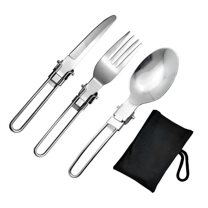Accessoires Cuisine Voyage Acier Inox Ensemble Ustensiles Cuisine Camping Evanda - 11 Pièces Inox - Sac De Transport - Parfait Voyage Et Pique-nique Gamelle Camping