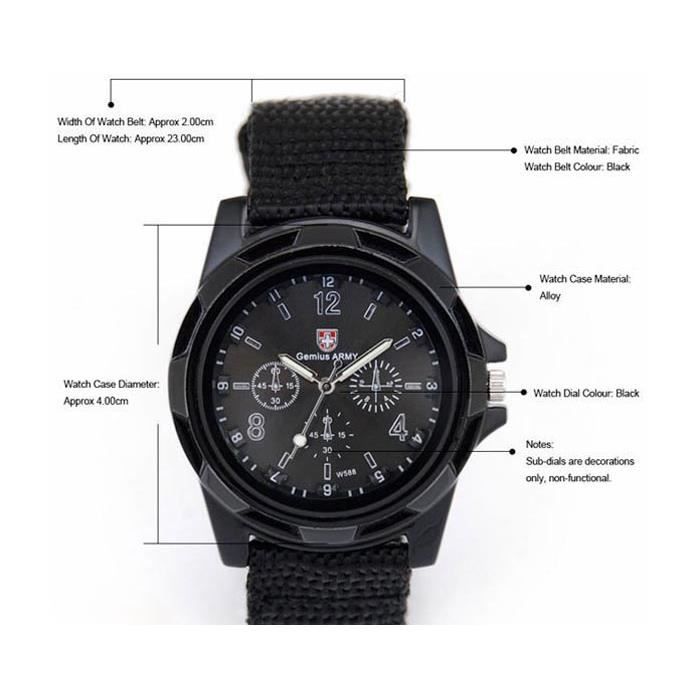 Gemius Army Racing Force Military Sport Montre de bande de tissu pour homme noir Achat vente montre Homme Cdiscount