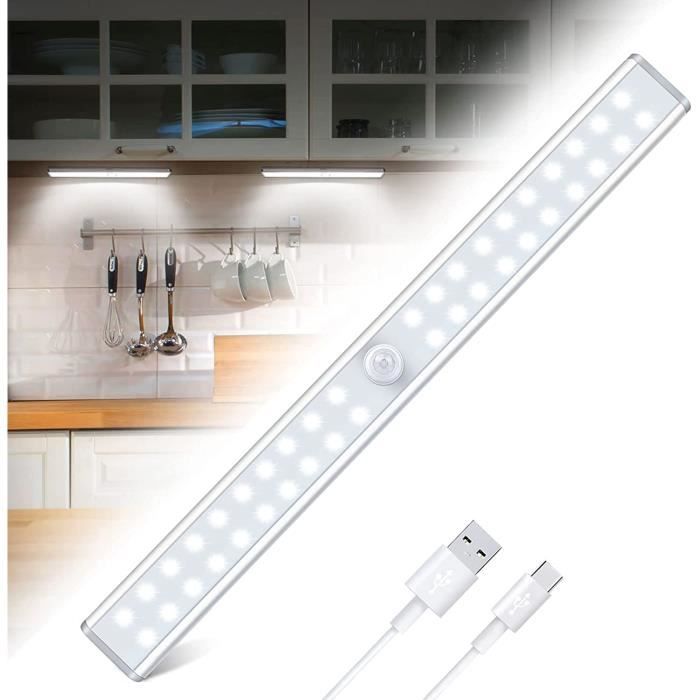 Lampe de Placard 40 LEDs, Lampe Detecteur de Mouvement Interieur, Reglette  Led Rechargeable USB, 4 Modes d'Éclairage, Lampe A19 - Cdiscount Maison