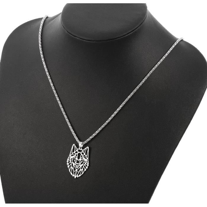 COLLIER LOUP ORIGAMI EN ARGENT, COLLIER TETE DE LOUP, FIGURINE