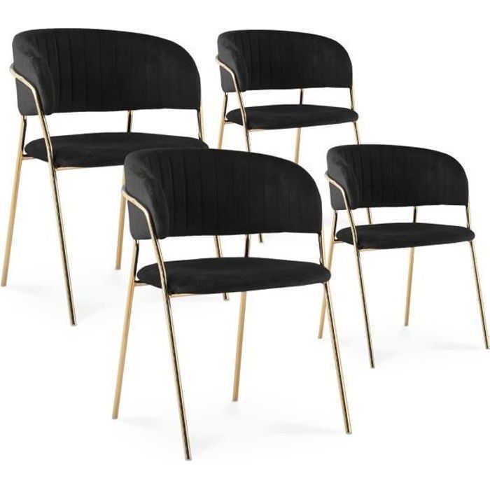 Lot de 4 chaises Margaux velours noir pieds or Lot de 4 chaises Margaux velours noir pieds or