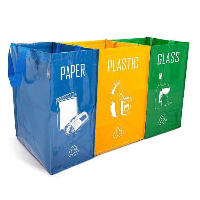 Sac a Tri Selectif, Trio de Sacs Pour le Tri Sélectif - 40L Verre, 40L  Papier & 45L Plastique - Poignées & Attaches - Poubelle[6] - Cdiscount  Maison