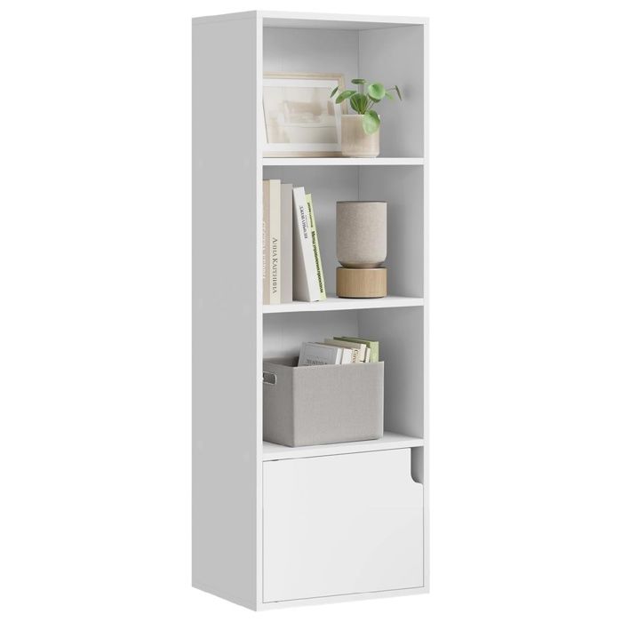 Bibliothèque 34x24x106cm Étagère de Rangement à 4 Niveaux avec 3 Compartiments Ouverts et 1 Armoire Blanc 0034SHG