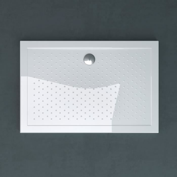 Receveur de douche bac à douche Sogood Lucia04AR acrylique anti-glisse blanc plat rectangulaire 80x110x4cm pour la salle de bain
