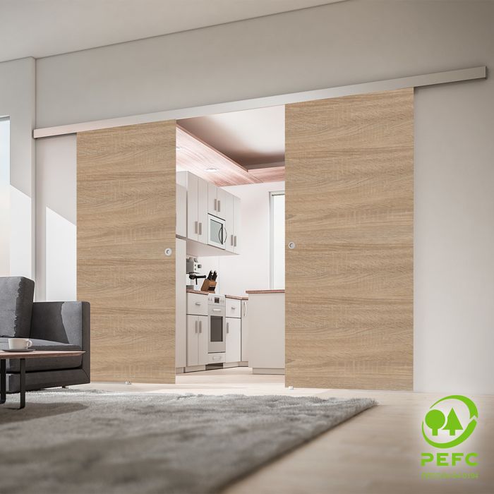 porte interieure coulissante 151 x 203 cm chene 2 vantaux poignee ronde inova cdiscount bricolage