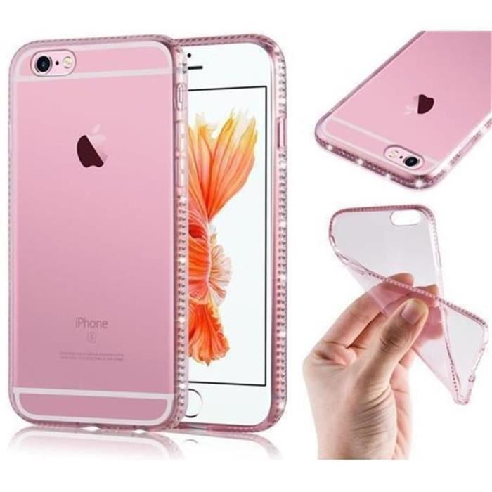 Coque Apple iPhone 6 / 6S DIAMANT ROSE VIF Cadorabo DESIGN STRASS Housse TPU Silicone Protection Coque Apple iPhone 6 / 6S DIAMANT ROSE VIF Cadorabo DESIGN STRASS Housse TPU Silicone Protection
