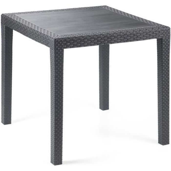 Dmora Table dextérieur Agrigento Table de jardin carrée Table basse fixe effet rotin 80x80h72 cm Anthracite