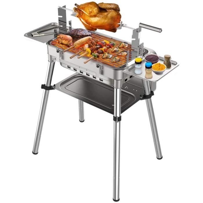 Barbecue Portable Pliable En Acier Inox - Charbon De Bois - Pour Camping Et Pique-nique